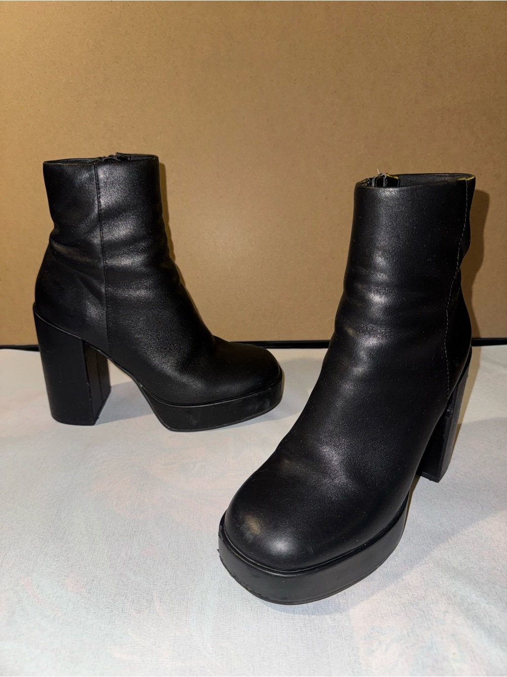 Steve Madden “Zenia” Black Platform Block Heel Ankle Boots
